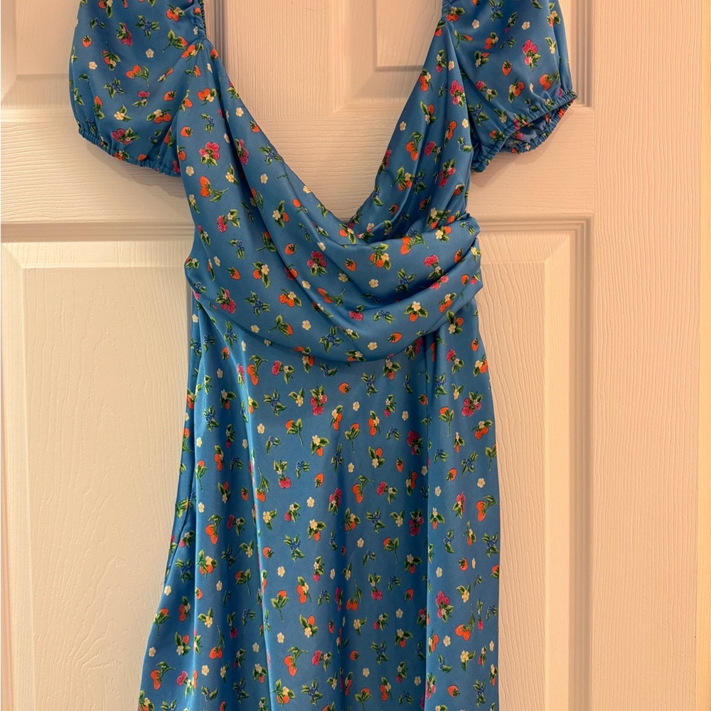 Zara Blue Floral Dress with Puff Sleeves M